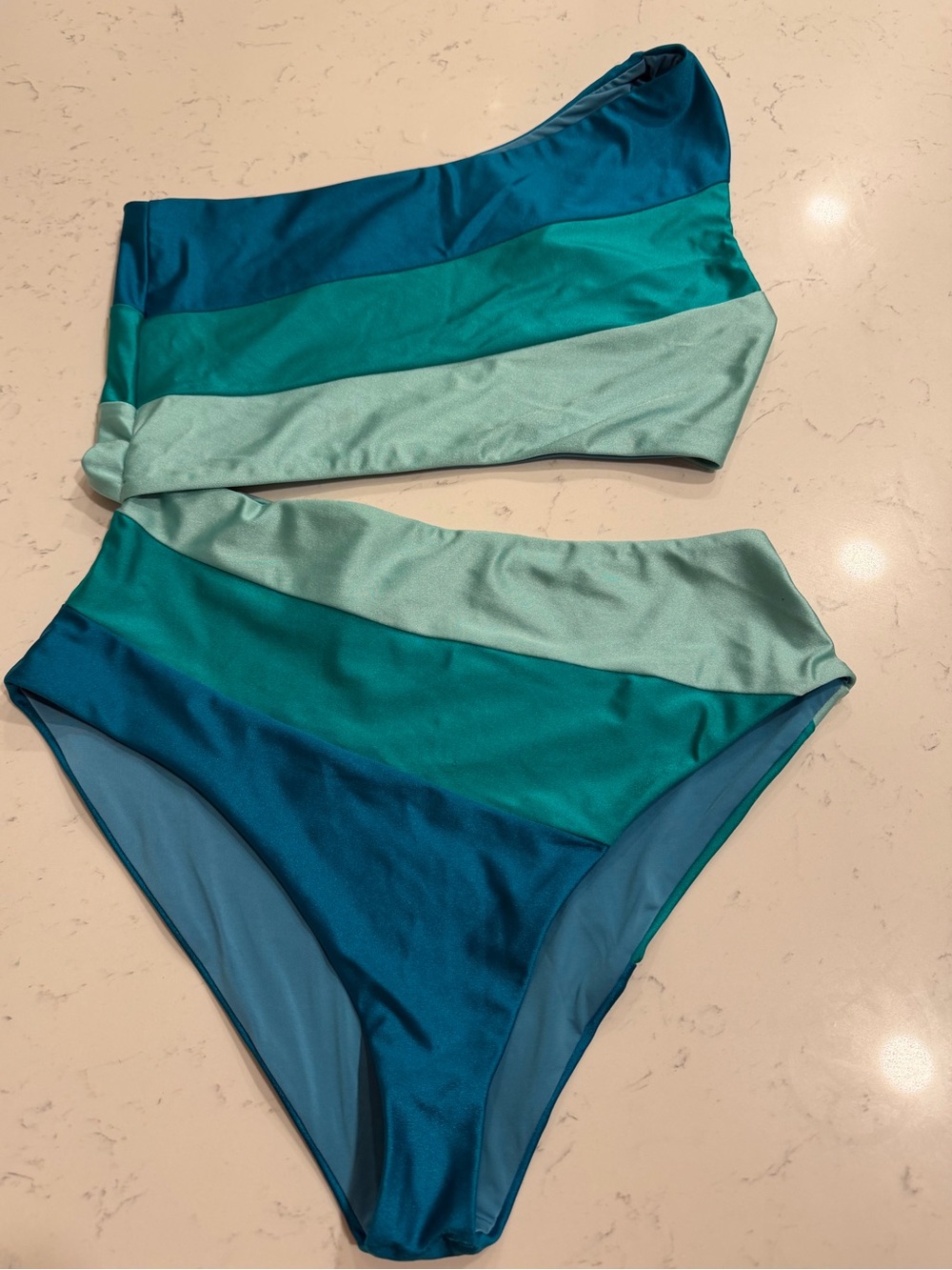 Beach Riot One-Shoulder Bathing Suit in Teal, Aqua, and Seafoam